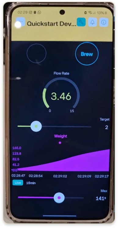 The FlowR app holding 3.46 grams per second against target.