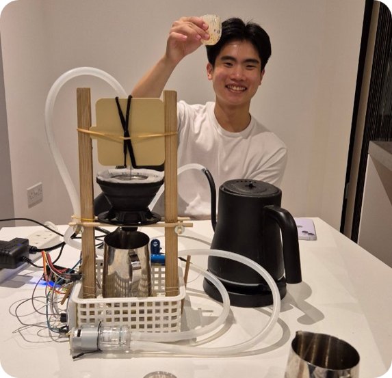A filter held above the first FlowR prototype.